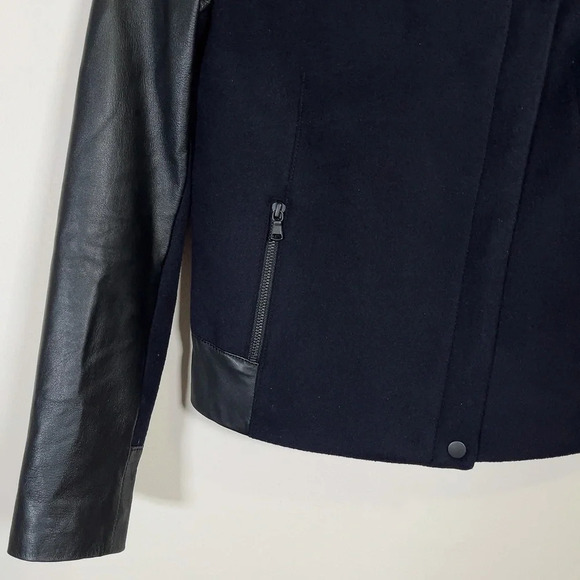 DANIER  | WOOL COAT CONTRAST LEATHER SLEEVES - Picture 7 of 15